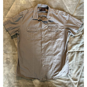 Marc Ecko Cut & Sew Mens X-Large Gray Military Utility Button Up Shirt